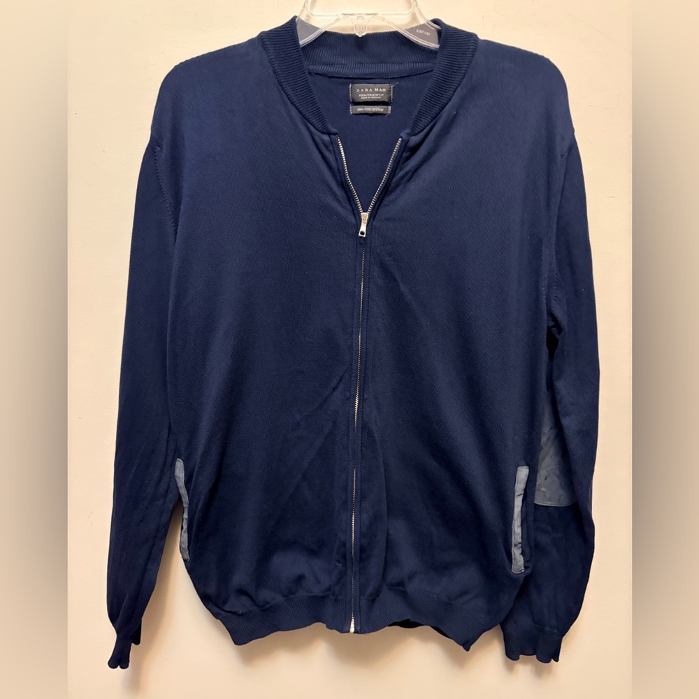 ZARA MAN Navy Blue Pima Cotton Zip Up Cardigan